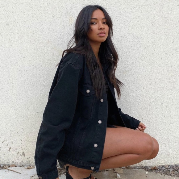 Princess Polly Jackets & Blazers - Princess Polly Oversized Black Denim Jacket